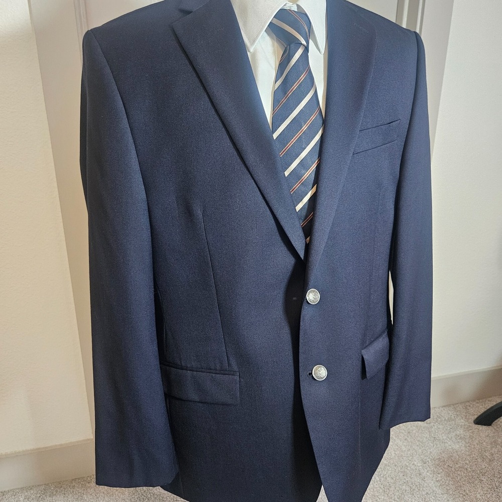 Michael Kors Men's Suit Blazer‎ 42R Wool Blend 2-Button Navy Blue - Flaw - Picture 2 of 16